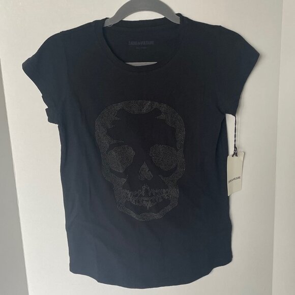 Zadig & Voltaire Strass Stud Skull T-Shirt Womens Small Black Short Sleeve Stret - Picture 4 of 7